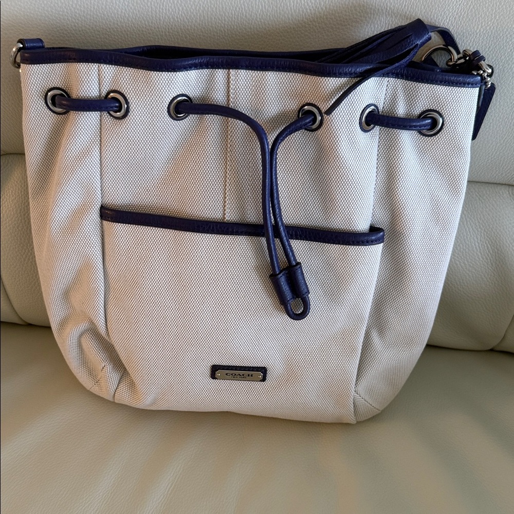 Coach Cream and Navy Shoulder Bag